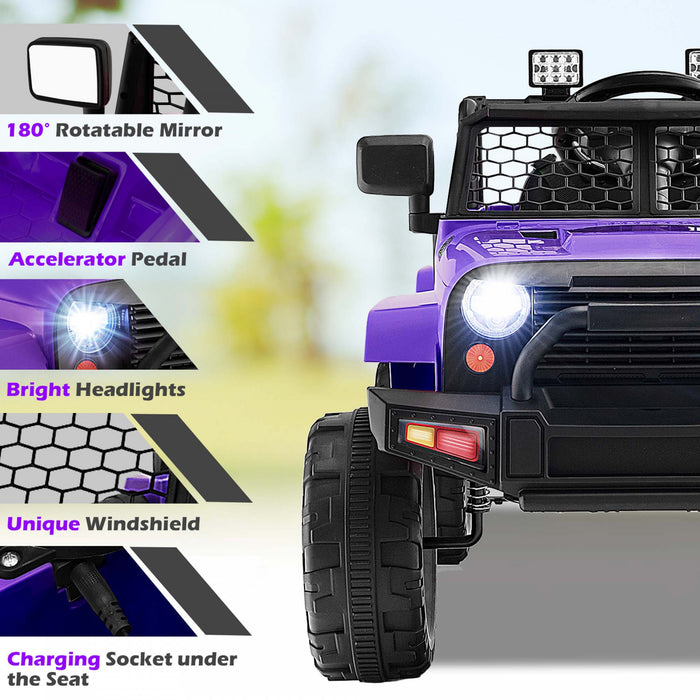 Costway 12v Enfants Roulent Sur La Telecommande De Vehicule Electrique De Voiture De Camion Avec La Musique Et Le Violet Leger