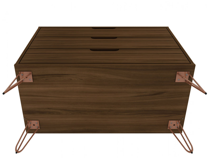 Commode Rockefeller Mid-Century Modern 89 cm en marron chataigne (3 tiroirs) – Lot de 2