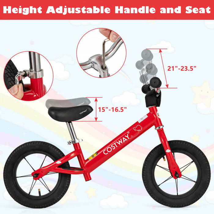 Bicycle D'equilibre Costway 12 Pouces Sans Pedale Bicycle D'entrainement Avec Pneus En Caoutchouc Gonflables Rouges