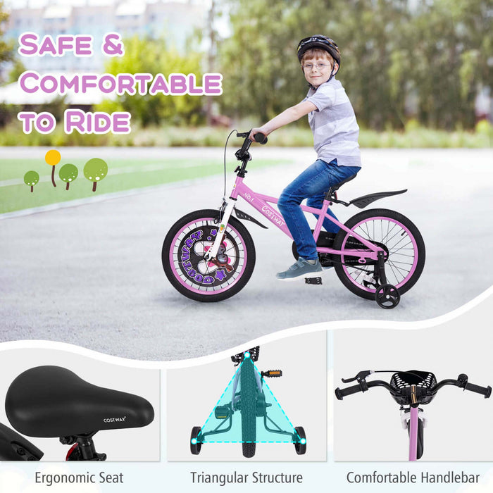 Costway 18\" Velo Pour Enfants Pour 4-8 Avec Guidon Reglable En Hauteur Et Frein A Main En Selle Violet