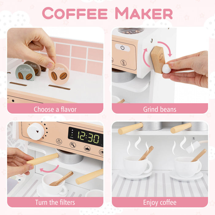 Honeyjoy Jeu De Cuisine Pour Enfants Jeu De Cuisine En Bois Avec Horloge, Micro-ondes, Evier, Plateau Blanc