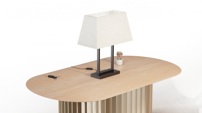 Lampe de table rectangulaire moderne noire de 22 po avec abat-jour en tissu