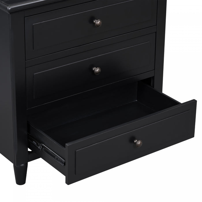 U_Style Table de Nuit Peinte 28 po avec 3 Tiroirs a Glissiere Douce et Pieds en Bois de Caoutchouc, Noir