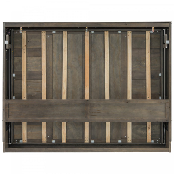 Lit escamotable Olivia en bois massif avec lumiere LED et armoire pliante, taille queen, marron