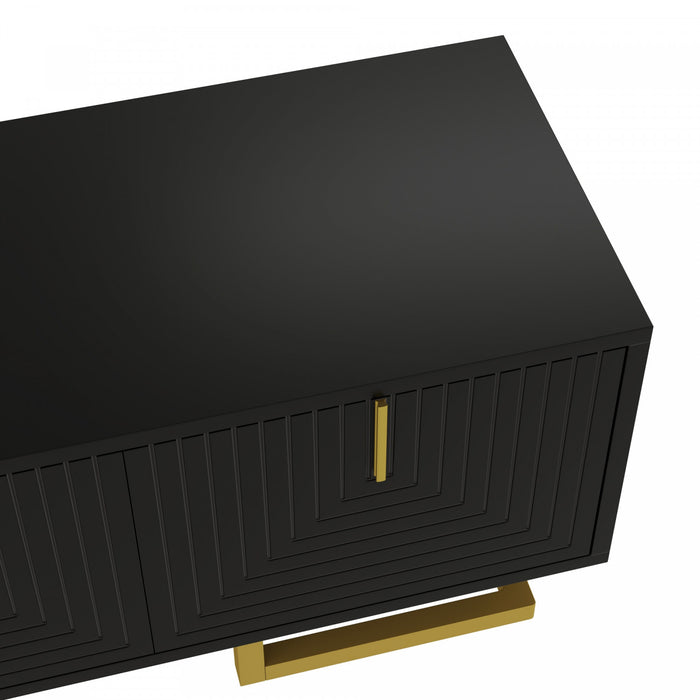 Aspect Meuble TV 63 po avec Portes Texturees et Pieds Dores, Noir