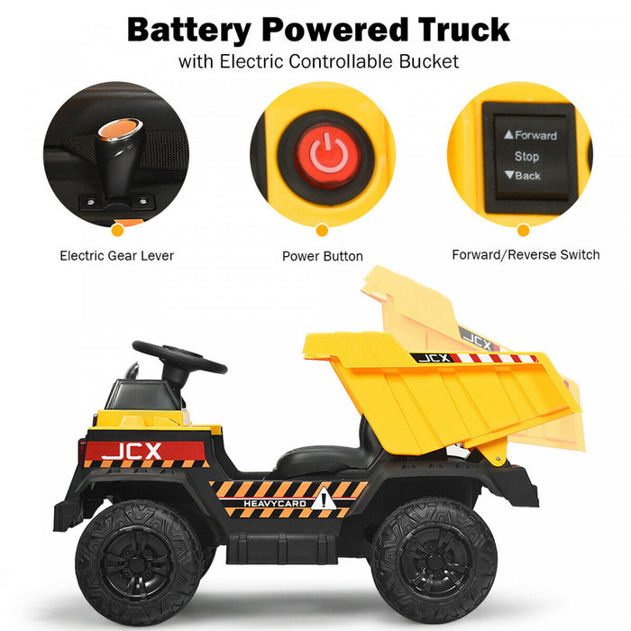 12v Batterie Enfants Rouler Sur Camion A Virure Rc Construction Tracteur W / Seau Electrique