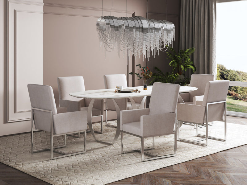 Chaise de salle a manger moderne en velours et metal Element, coloris champagne - Lot de 2
