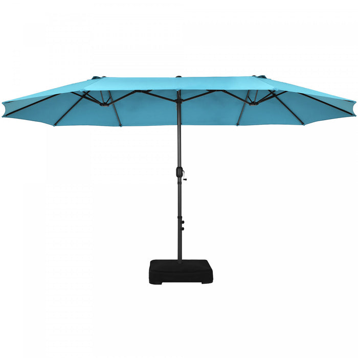Parasol de patio jumeau double face Costway de 15 pieds, ombrage exterieur, manivelle et marche turquoise