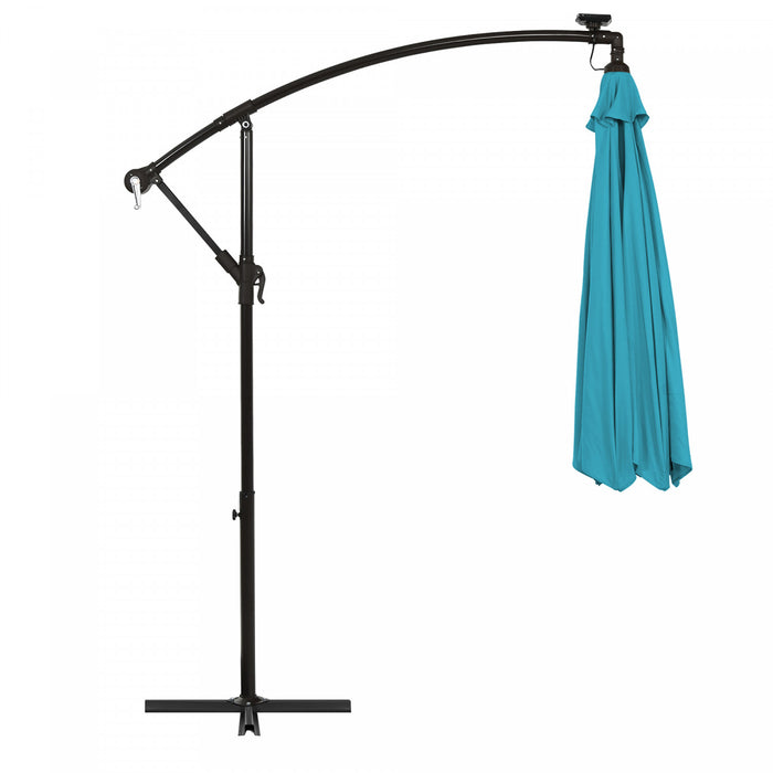 Costway Parasol deporte solaire LED de 10 pieds avec manivelle, 40 lumieres, base turquoise