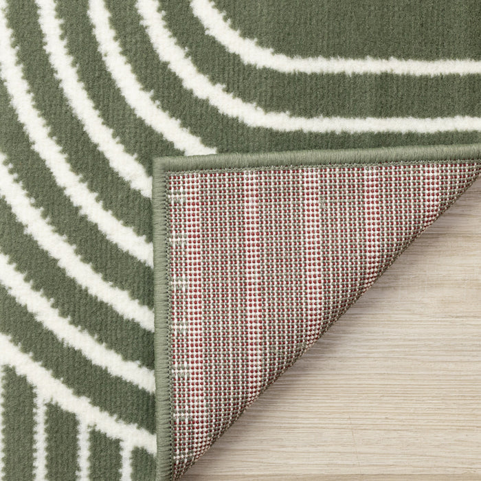 Tapis Florence vert et blanc a motifs geometriques modernes en arches, 6'7\" x 9'6\"