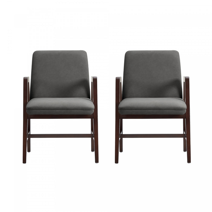 Fauteuil moderne Stella en velours avec accoudoirs en bois, graphite - Lot de 2