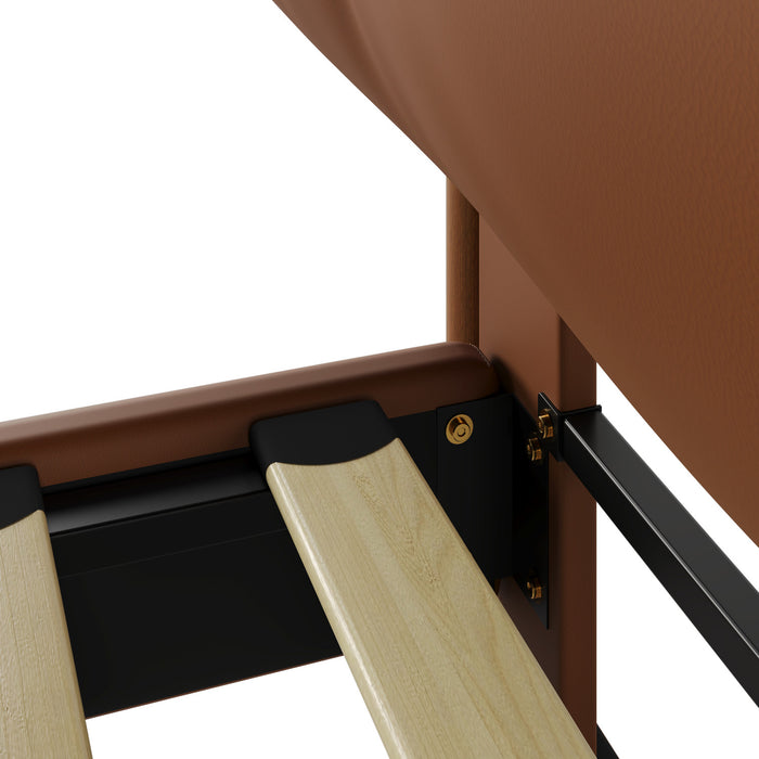 Cadre de lit plateforme en simili cuir Emma avec tete de lit, taille King, marron