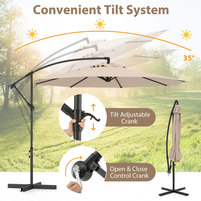 Costway Parasol deporte 10 FT pour terrasse avec 8 baleines, base croisee, inclinable, beige