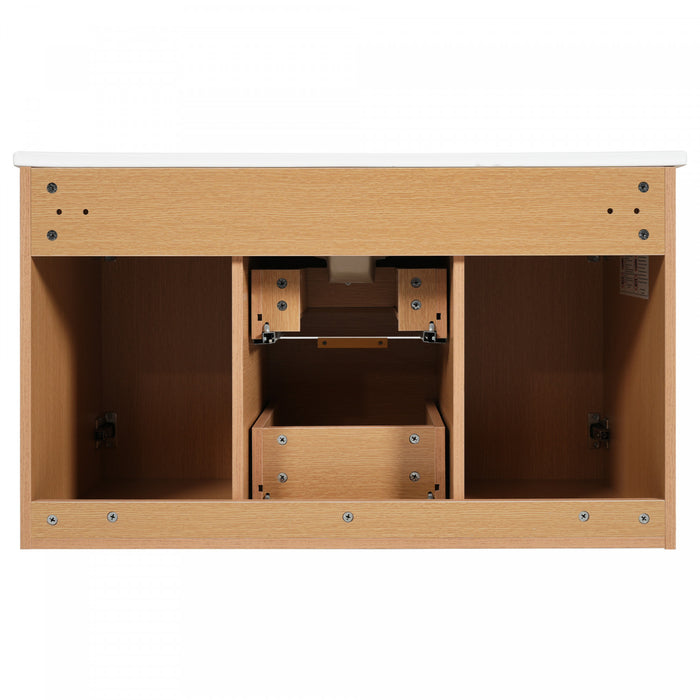 Aiden meuble de salle de bain mural 36 pouces avec rangement a fermeture douce et vasque en ceramique, bois