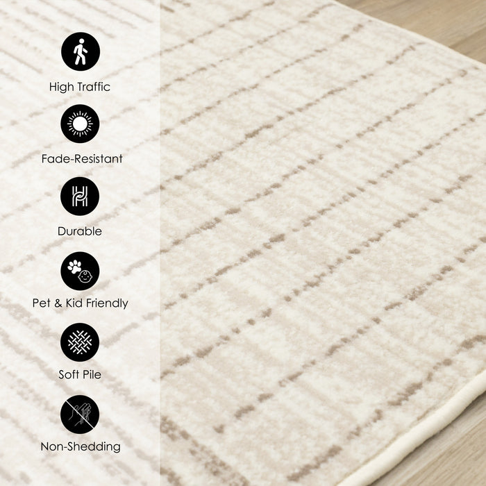 Tapis Florence Brown Cream a motif geometrique a lignes lineaires, 7'9\" x 10'6\"