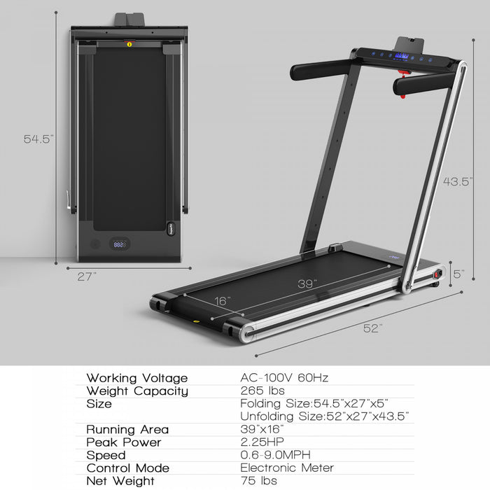 Tapis De Course Pliant De Marque Costway 2 En 1, 2 Cv Machine De Jogging Avec Double Affichage Led Argent