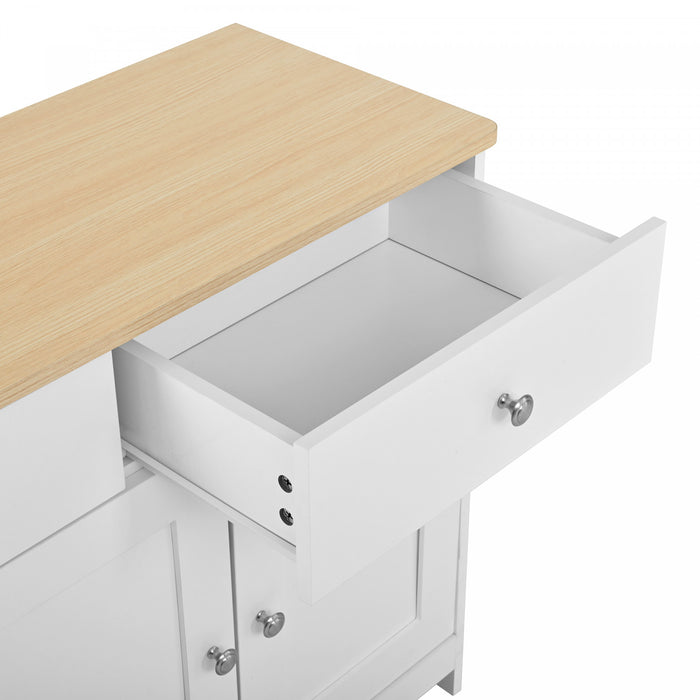 Grace Buffet en Bois Rustique de 55,1\" avec Portes et Tiroirs, Blanc