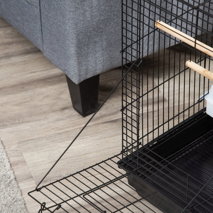 Pawhut 23\" Cage A Oiseaux Parc Avec Plateau De Jeu Ouvert Et Bol D'alimentation Noir