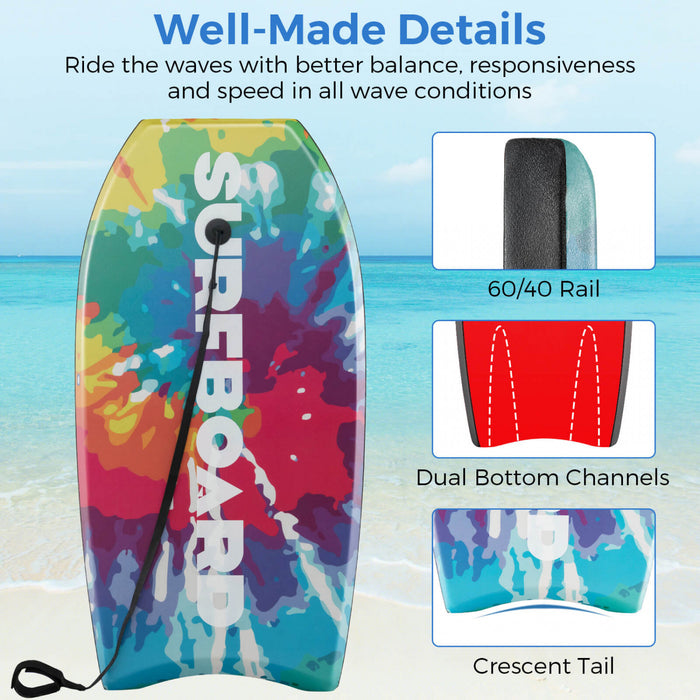 Costway 41\" Body Board Leger Avec Eps Core Xpe Deck Hdpe Fond Croissant Tail Colore
