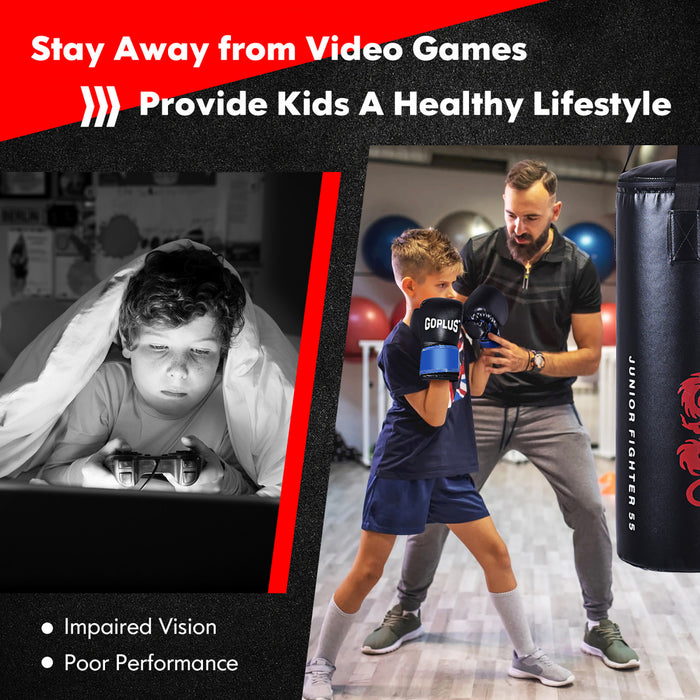 Ensemble De 5 Accessoires De Boxe Pour Enfants, Sac De Boxe Lourd, Gants, Corde A Sauter, Sac De Transport, Crochet De Plafond, Pour Enfants Pour Mma, Kickboxing, Muay Thai, Taekwondo