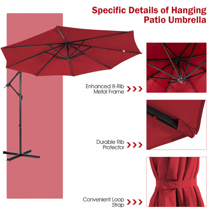 Costway Parasol deporte solaire 10FT 32 LED eclairees Wine pour patio exterieur