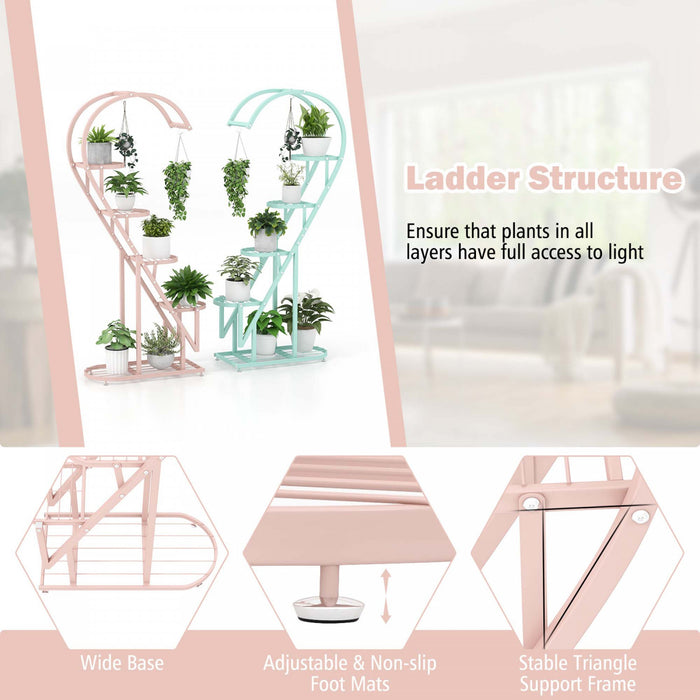Costway 5 Etagere En Forme De Cœur Avec Crochet Suspendu Pour Plusieurs Plantes Rose Et Bleu