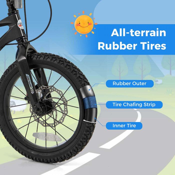 Velo Costway 16\" Pour Enfants Avec Guidon Reglable Et Freins A Double Disque Noir