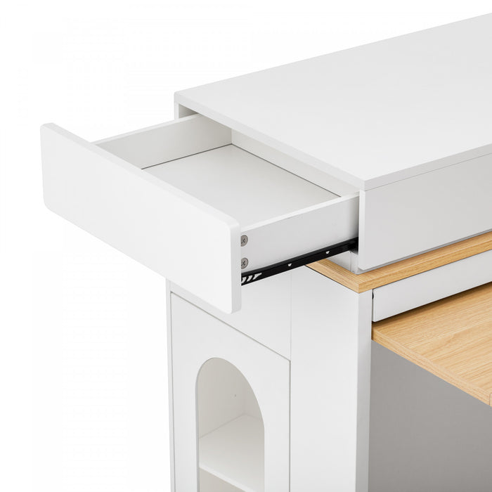 Table a manger extensible Logan avec plateau pliant et tiroirs de rangement, blanc