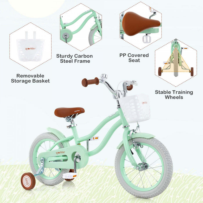 Prorider 14\" Velo Pour Enfants Avec Roues D'entrainement Amovibles Et Panier Pour 3-5 Ans Vert