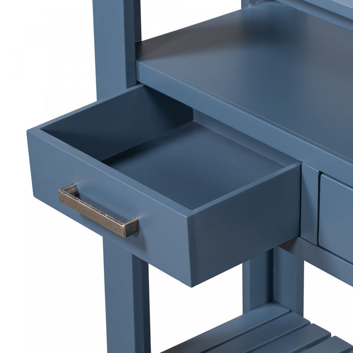 Table d'entree Ava 62,2'' avec tiroirs et etageres ouvertes, bleu marine