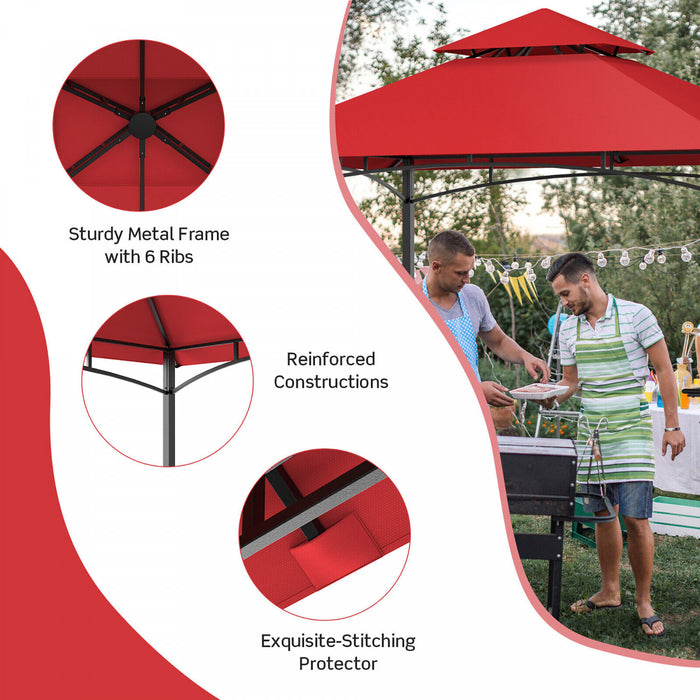 8’ X 5’ Barbecue Grill Gazebo Barbecue A 2 Niveaux Canopy Ventile Etageres Superieures Abri Vin