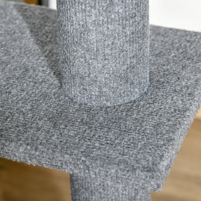 Pawhut 100\" Arbre A Chat Du Sol Au Plafond Avec 3 Perchoirs Centre D'activites Pour Chatons Cat Tower Furniture Gris