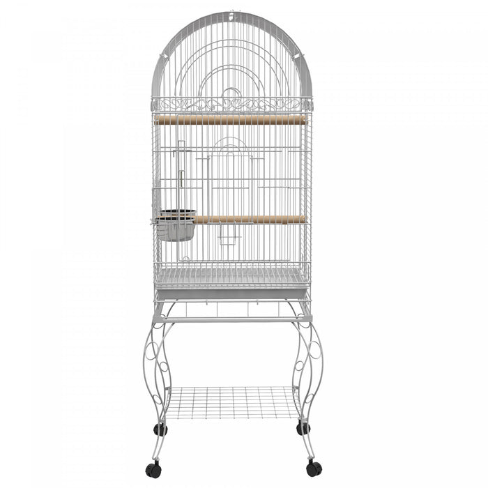 Pawhut Cage A Oiseaux A Dessus Ouvert De 60\" Pour Pinsons, Canaris, Perruches, Avec Support Roulant, Plateau Amovible, Etagere De Rangement