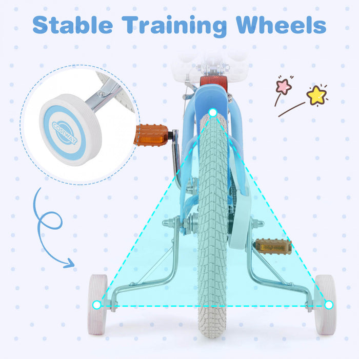 Costway 16\" Enfants Velo Tout-petit Velo Reglable Avec Roue D'entrainement Pour 4-7 Ans Fille Bleue