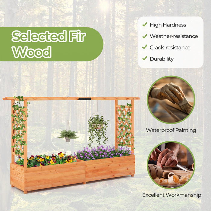 Costway 1 Pcs Lit De Jardin Eleve Avec Trellis Toit Suspendu Planter Boite Trous De Drainage Pour Patio