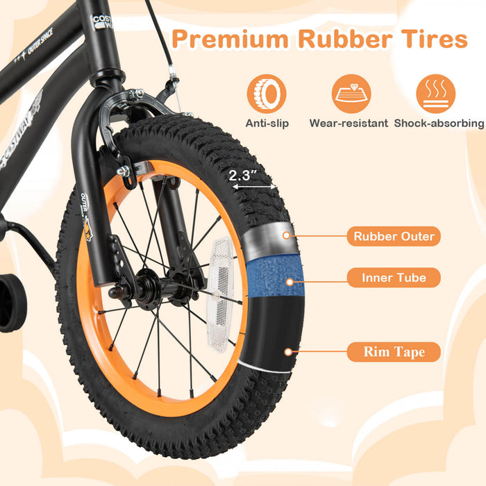 Velo Costway 18 Pouces Pour Enfants De 4 A 8 Ans Avec Selle Reglable Et Guidon Antiderapant Noir