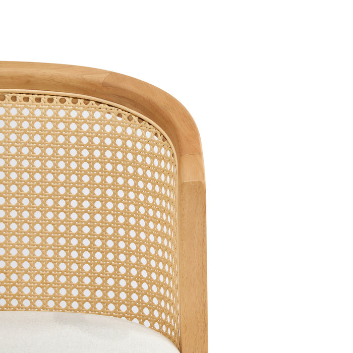 Tatti – Lot de 2 tabourets de comptoir en bois d’hevea avec dossier en cannage, couleur beige