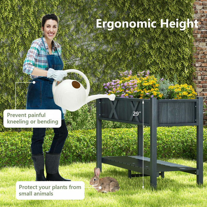 Costway Hips Souleve Lit De Jardin Poly Bois Eleve Planter Boite Avec Les Jambes, Etagere De Stockage Noir