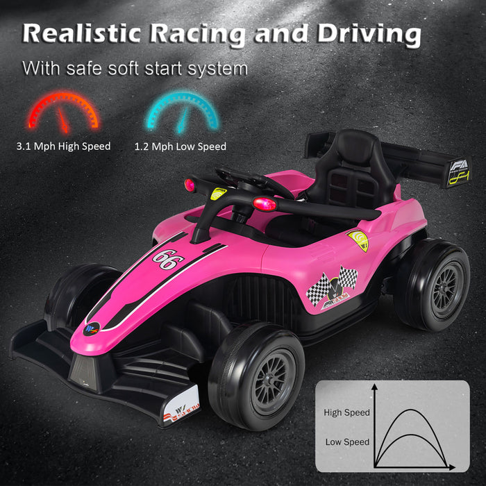 Costway 12v Enfants Rouler Sur La Voiture Electrique Camion De Course Telecommande W / Mp3 & Lumieres Rose