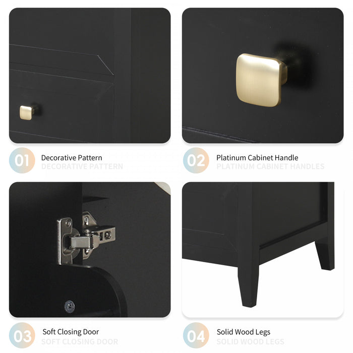 Puret Meuble-Lavabo Simple 20 po avec Etagere de Porte et Tiroir Coulissant, Noir