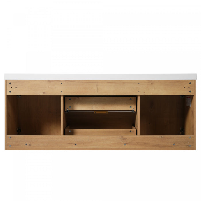 Hudson meuble de salle de bain double vasque 59,3 pouces avec rangement a fermeture douce, bois