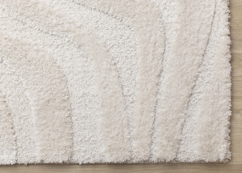 Carpette moderne, luxueuse et moelleuse Lincoln blanche à motif de courbes - 5 pi 3 po x 7 pi 7 po