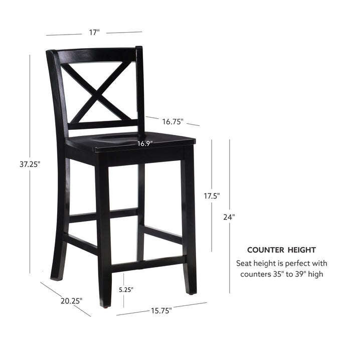 Tabouret Torino de hauteur comptoir avec dossier en X - noir