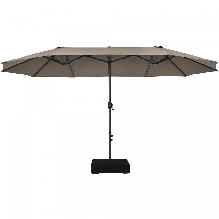 Parasol de patio jumeau double face Costway de 15 pieds, ombrage exterieur, manivelle et base de marche couleur cafe