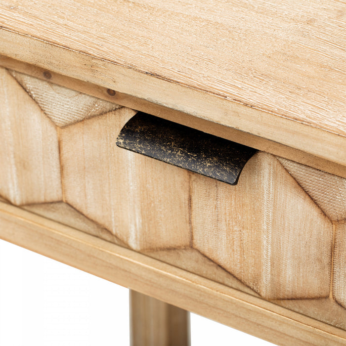 Table d'entree Oliver 60'' en placage de sapin avec design en nid d'abeille et tiroirs, naturel