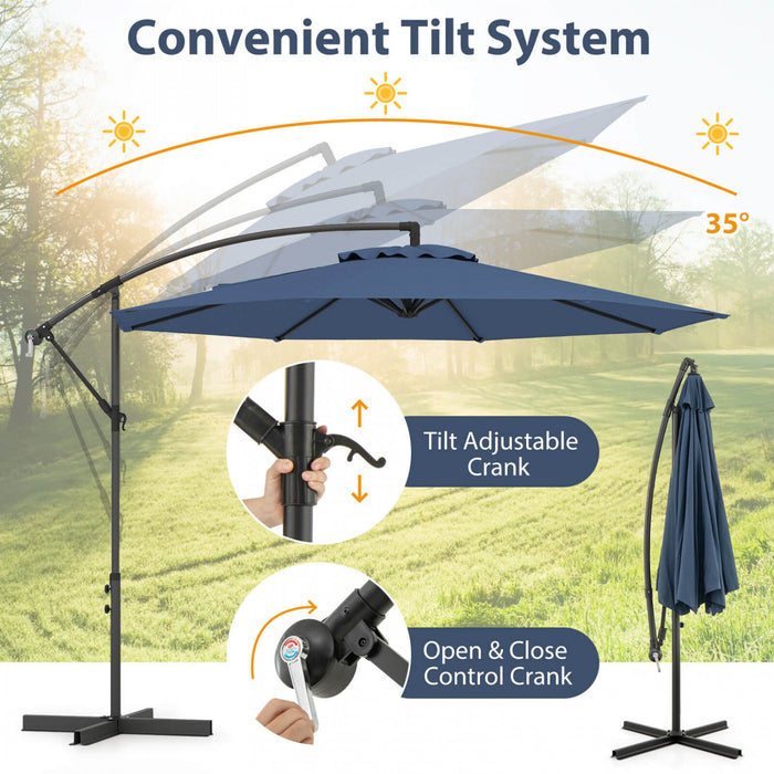 Costway Parasol suspendu deporte de 10 pieds avec reglage d'inclinaison facile, 8 baleines, arriere-cour bleu