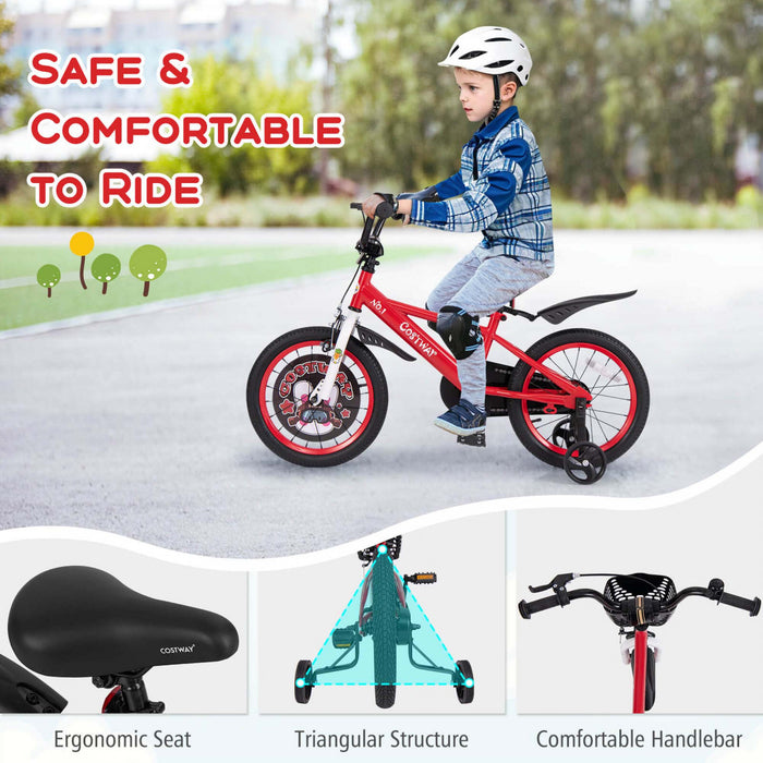 Velo Costway 16\" Pour Enfants Pour 4-7 Avec Frein A Main A Guidon Et A Selle Reglable En Hauteur Rouge