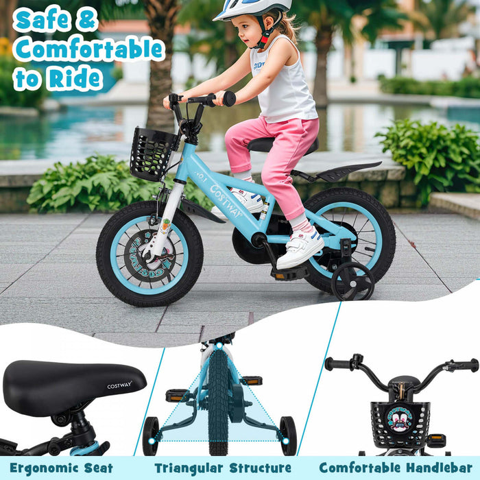 Costway 12\" Velo Pour Enfants Pour 3-4 Avec Guidon Reglable En Hauteur Et Frein A Main En Selle Bleu