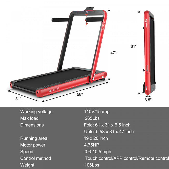 Tapis De Course Pliant 2 En 1 16km/h Superfit – Avec Bluetooth Et Controle Via App