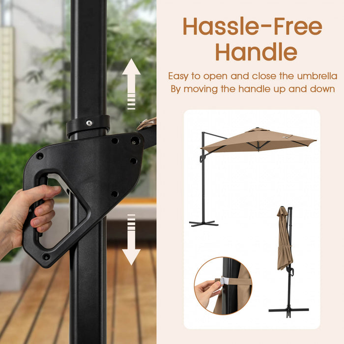 Parasol deporte Costway 9 FT avec haut ventile, parasol suspendu deporte, marron, pour bord de piscine